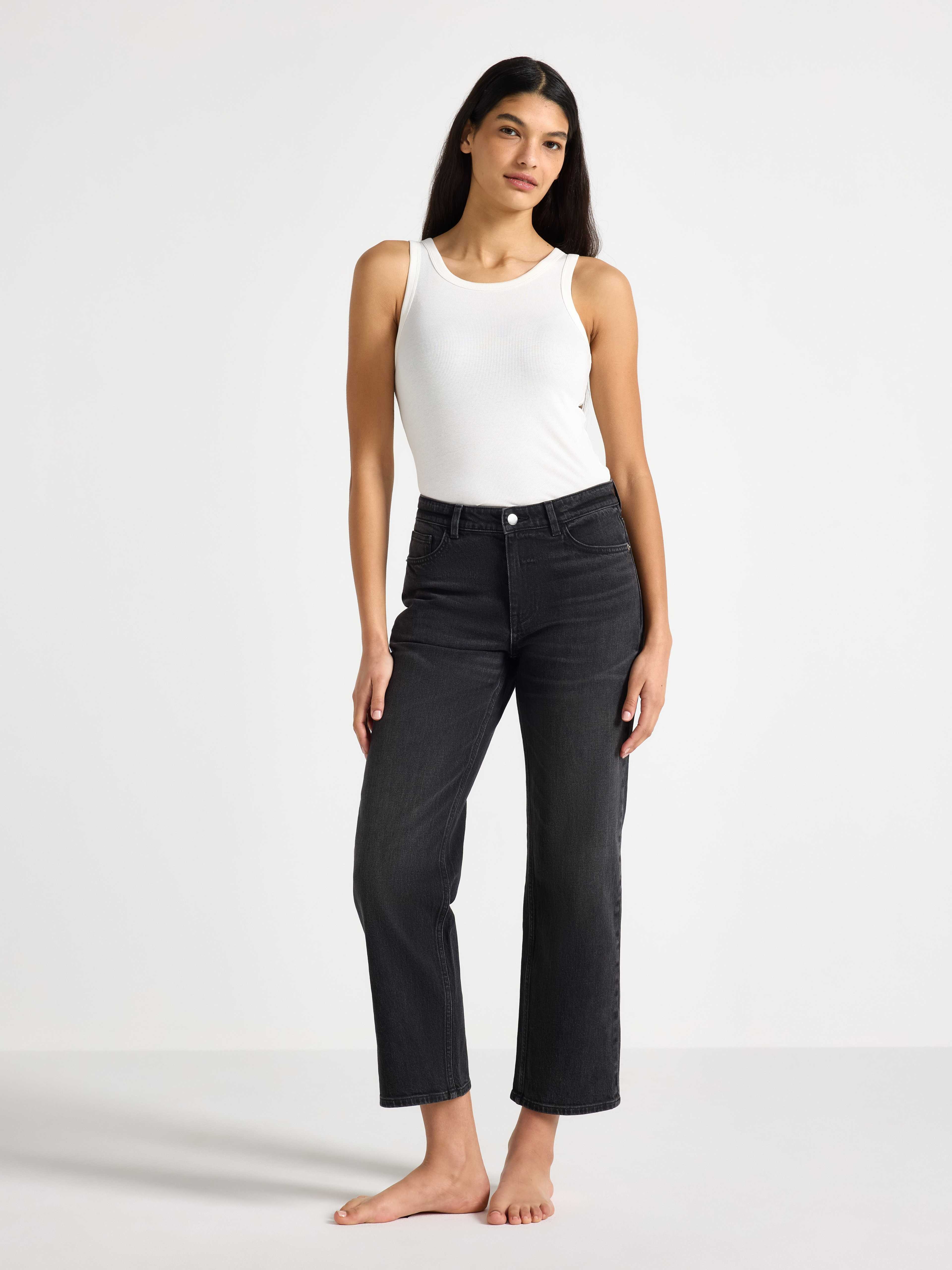 STRAIGHT Nea cropped jeans med lätt stretch