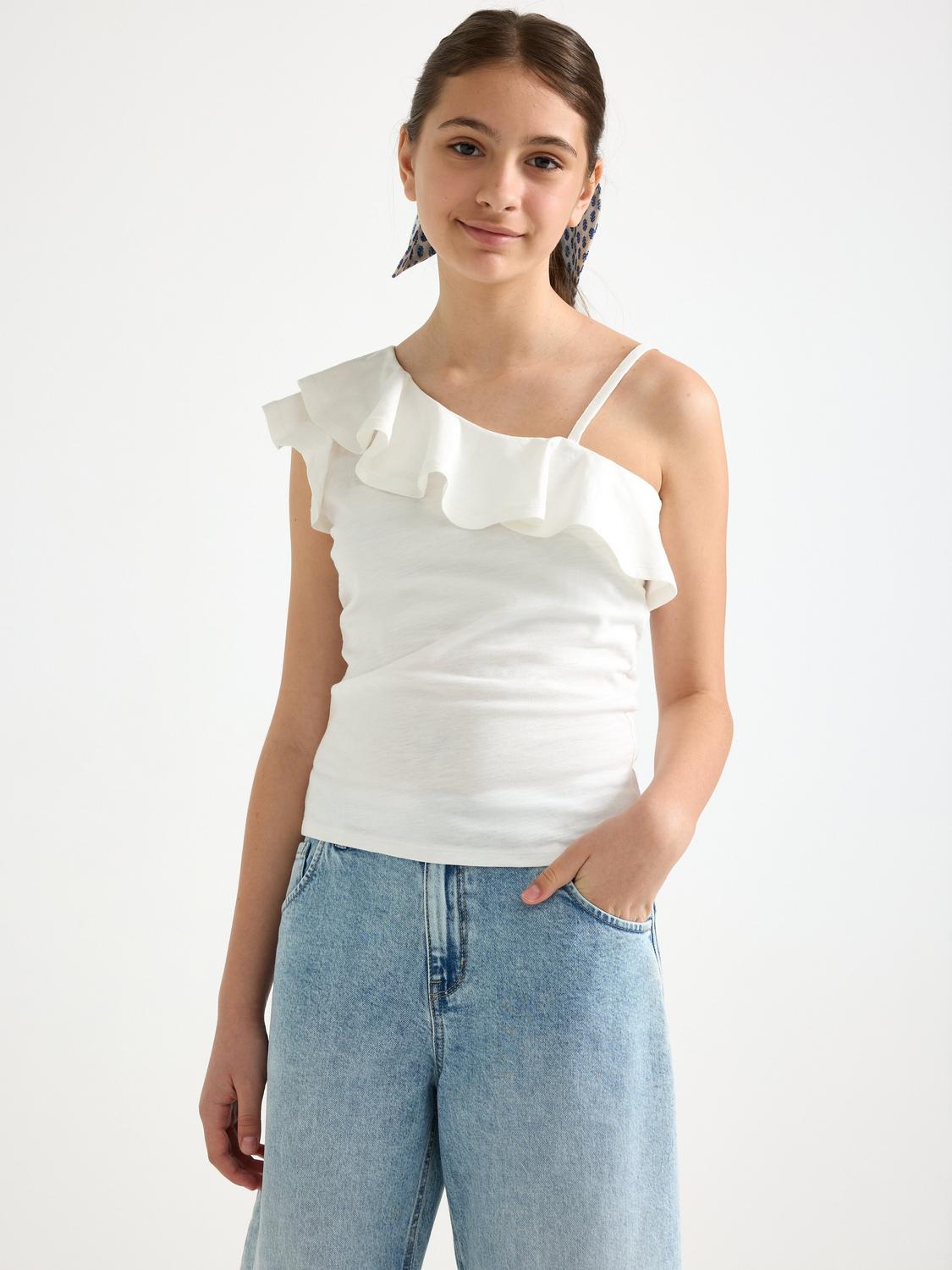 Topp i slubtrikå med one-shoulder design