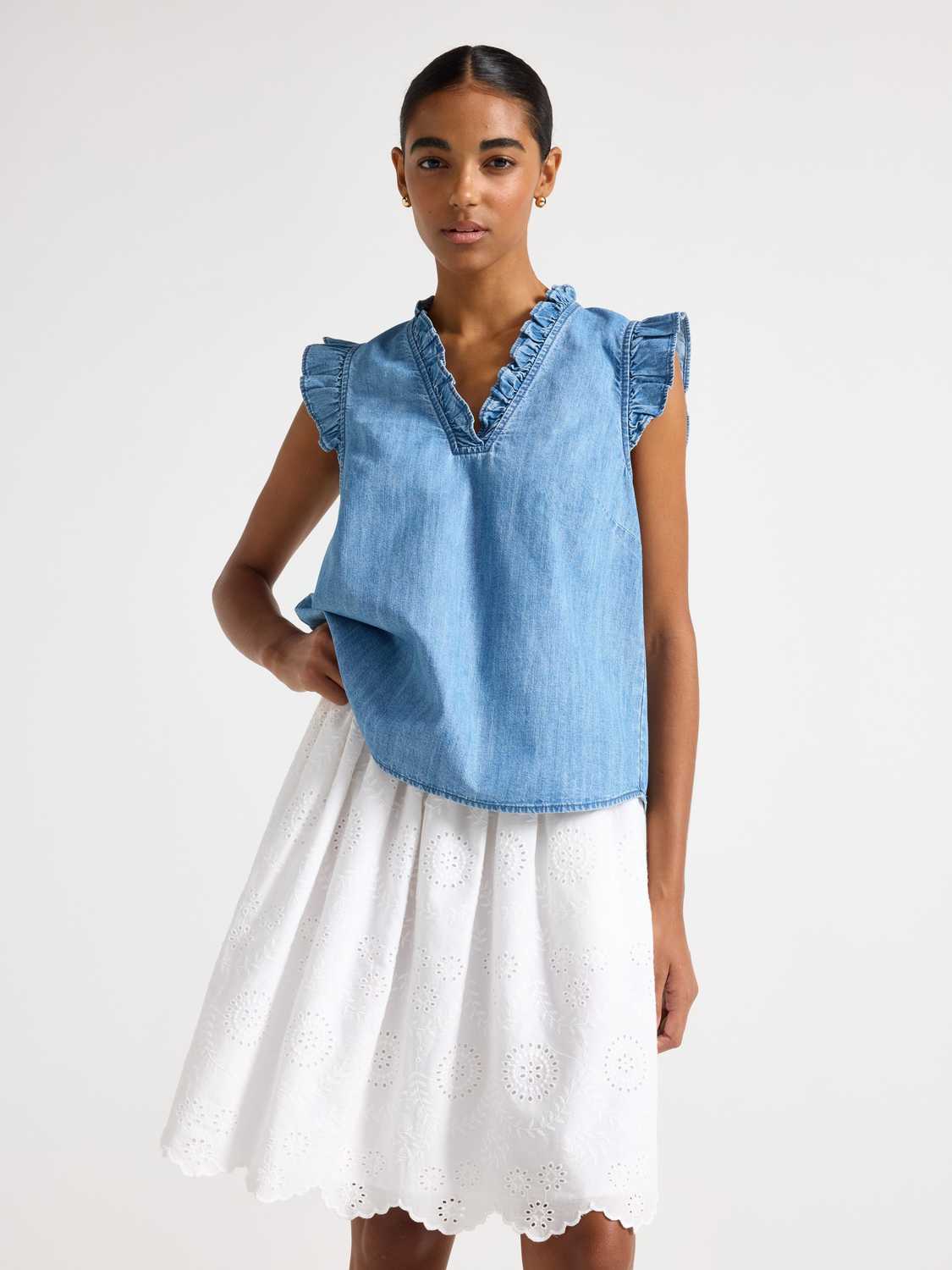 Ärmlös blus i denim