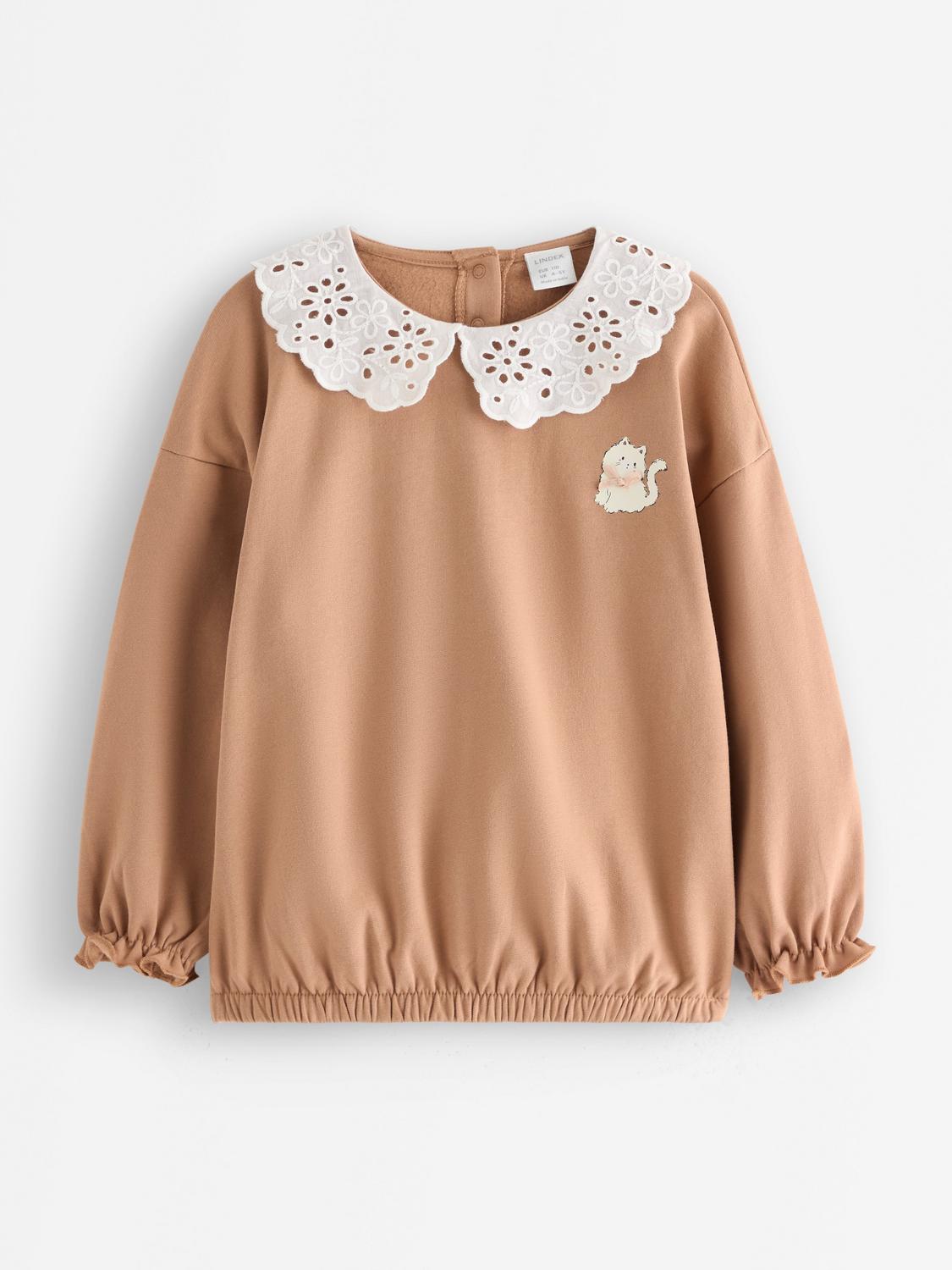 Sweatshirt med krage i broderie anglaise