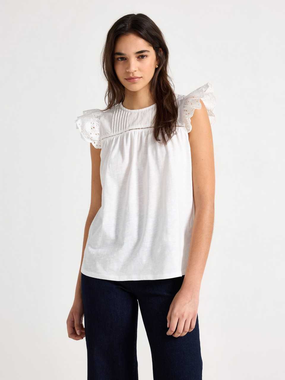Ärmlös topp med broderie anglaise