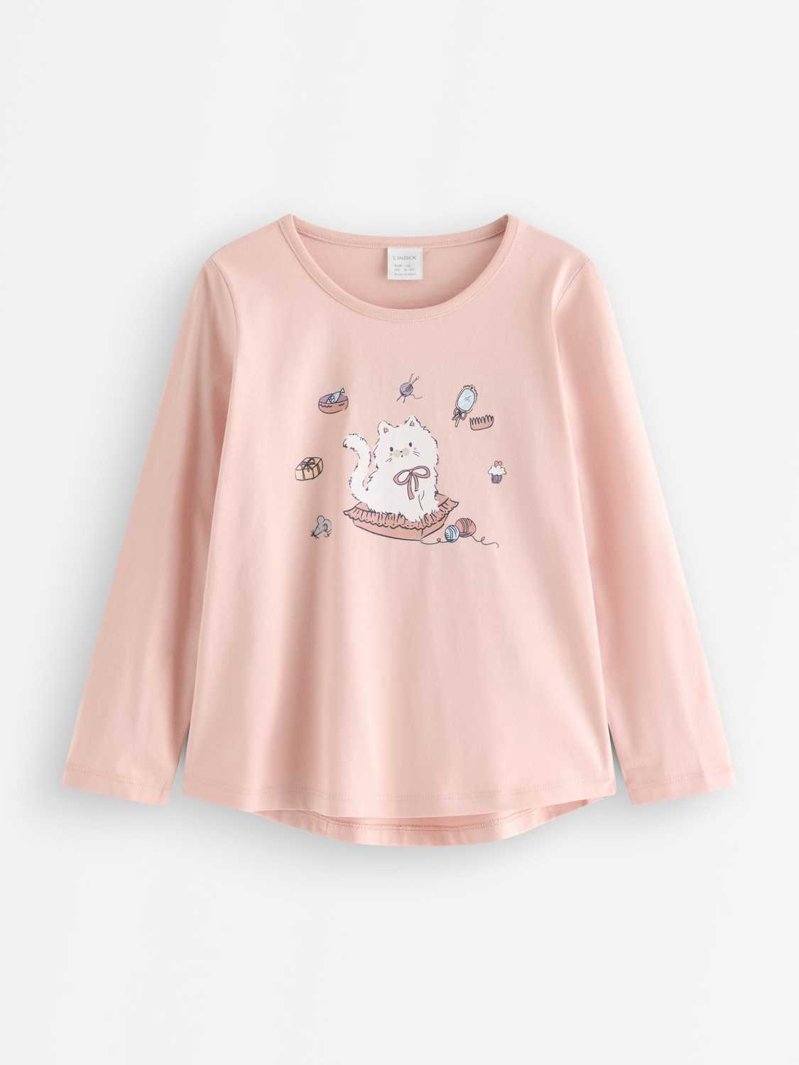 Långärmad topp med kattmotiv