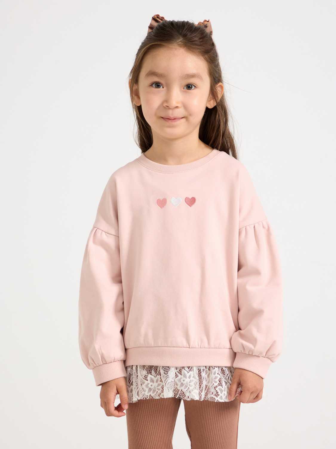 Sweatshirt med spetsdetalj och borstad insida