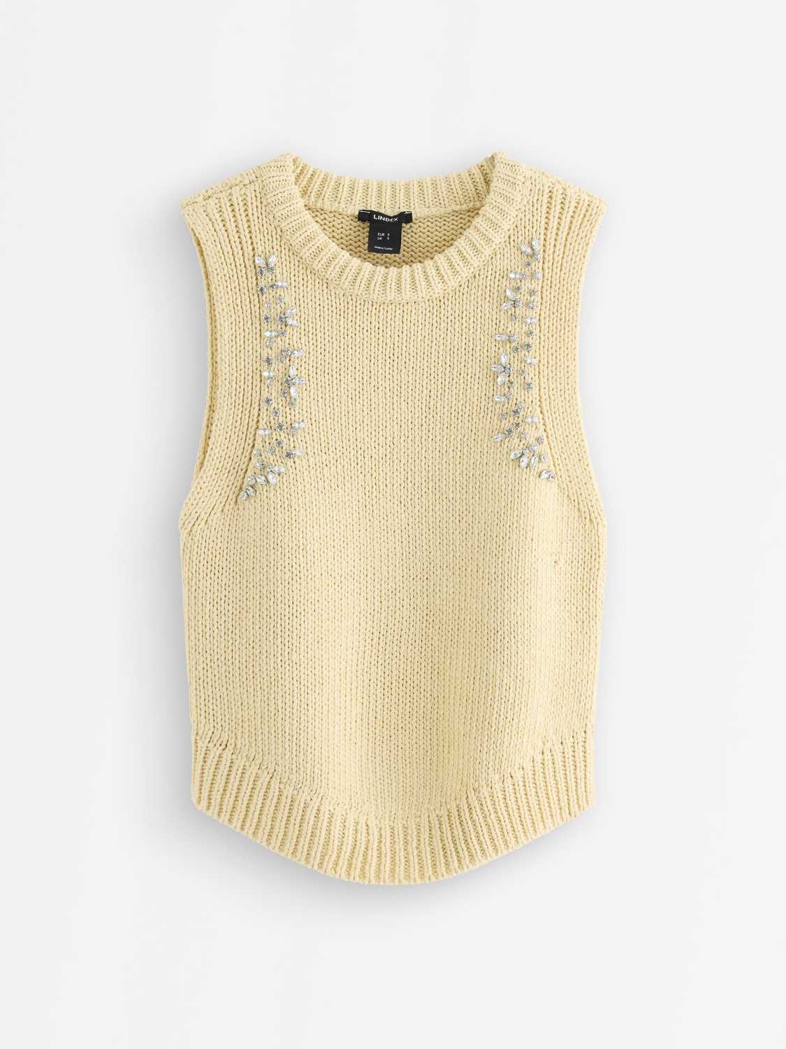 Stickad väst med strass