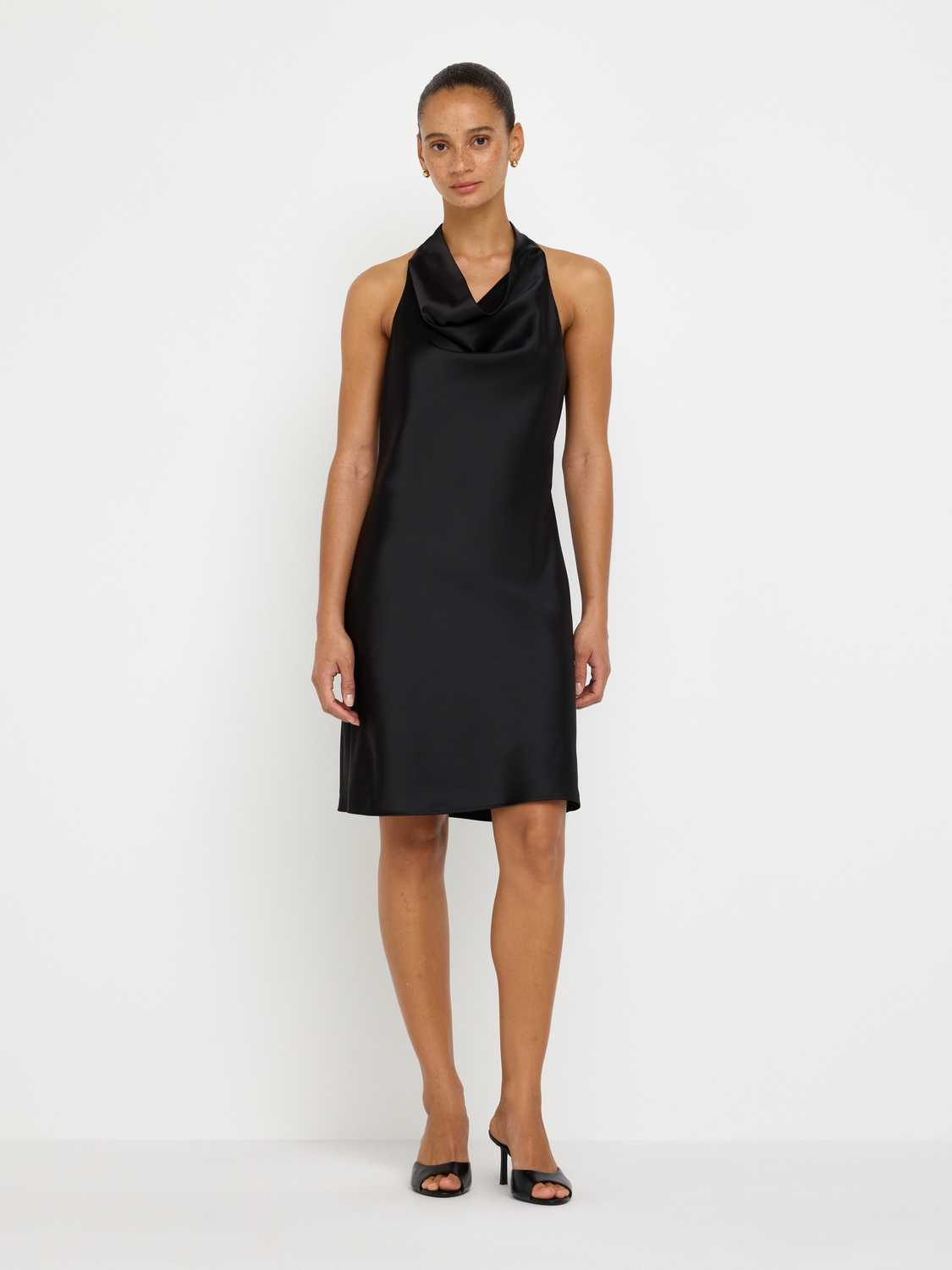 Satin dress with cowl neck