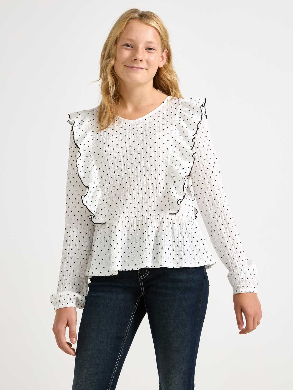 Krinklad blus med volanger