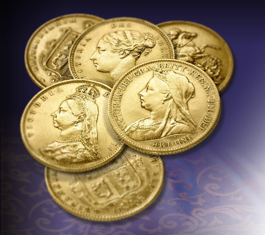 Die Goldmünzen vor blauem Hintergrund