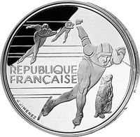 M&uuml;nze 7: 1992 ALBERTVILLE (FRA) 100 Francs, Silber (900/1000), 37,00 mm, 22,20 g Olympia-Gedenkm&uuml;nze &bdquo;Eisschnelllauf&ldquo;