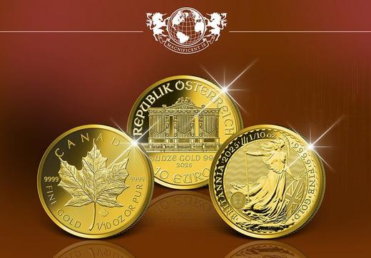 Goldmünzen mit Kanada, Großbritannien, Österreich Prägung