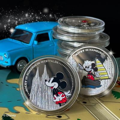 Gedenkprägung farbveredelt "Micky in Hamburg" und "Micky in Nordrhein-Westfalen"