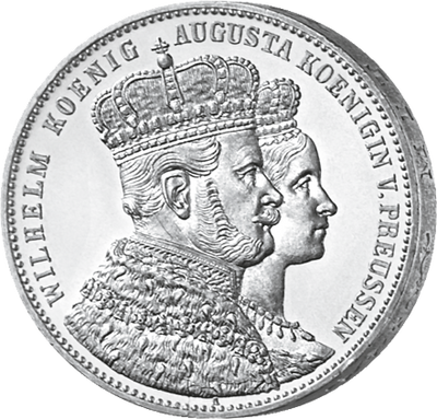 Silbermünze mit Wilhelm König und Augusta Königin von Preussen im Profil