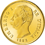 Die einzige 20-Lire-Goldm&uuml;nze von Umberto I.