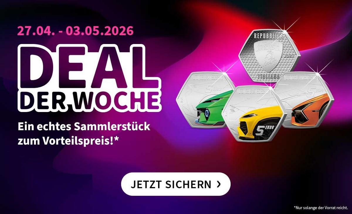 Deal der Woche 27.04.–03.05.2026: 5-Euro-Automünzen mit Sportwagen-Motiven als Sammlerstück sichern