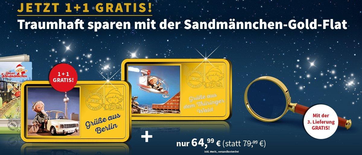 Sandmännchen-Gold-Flatrate 1+1 gratis mit Motiven „Grüße aus Berlin“ und Thüringer Wald, nur 64,99 € inkl. Bonus