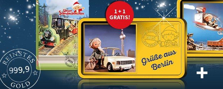 Sandmännchen-Gold-Flatrate 1+1 gratis mit Motiven „Grüße aus Berlin“ und Thüringer Wald, nur 64,99 € inkl. Bonus