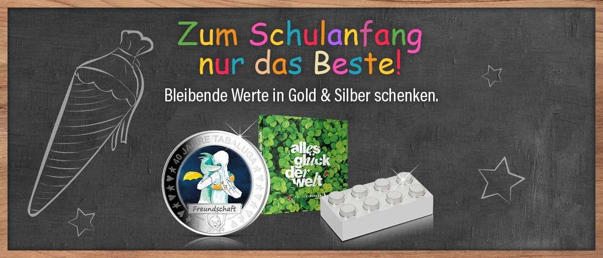 Zum Schulanfang nur das Beste! - 7er Set Glücksmünzen  - Silber Baustein