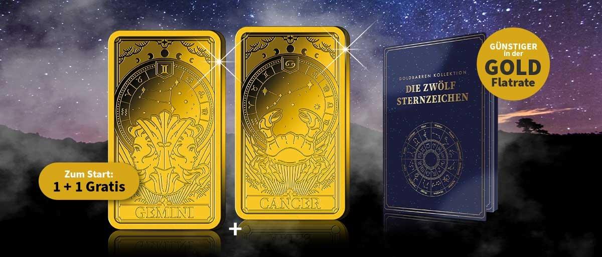 Goldbarren-Kollektion „Die zwölf Sternzeichen“ mit Zwilling und Krebs – zum Start 1+1 gratis.