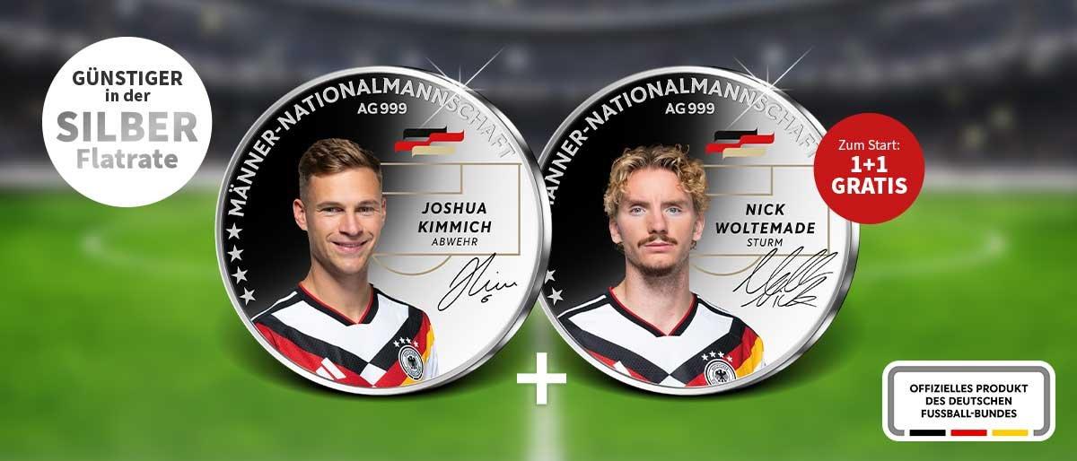 Silbermünzen der DFB-Nationalmannschaft mit Joshua Kimmich und Nick Woltemade – 1+1 gratis zum Start der Silber-Flatrate
