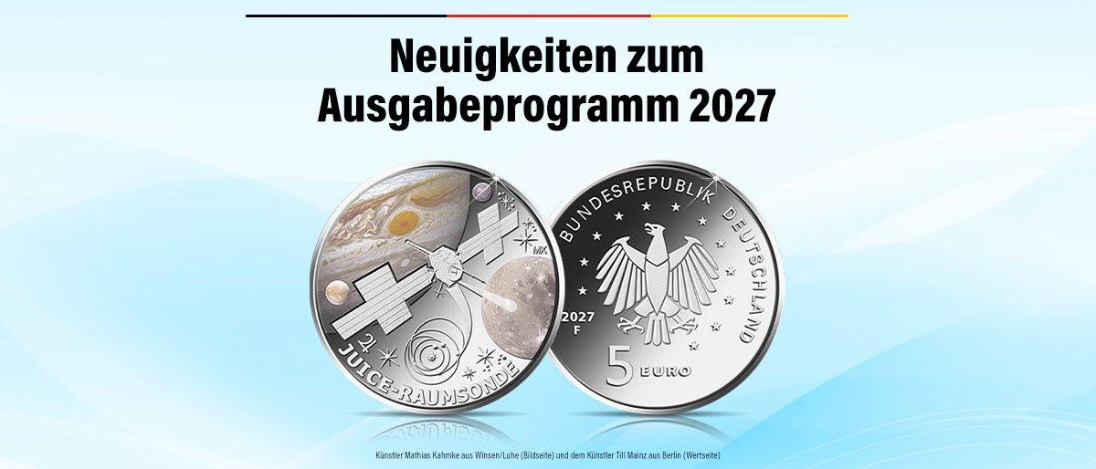 Neuigkeiten zum Ausgabeprogramm 2027: Offizielle 5-Euro-Münze „JUICE-Raumsonde“ der Bundesrepublik Deutschland