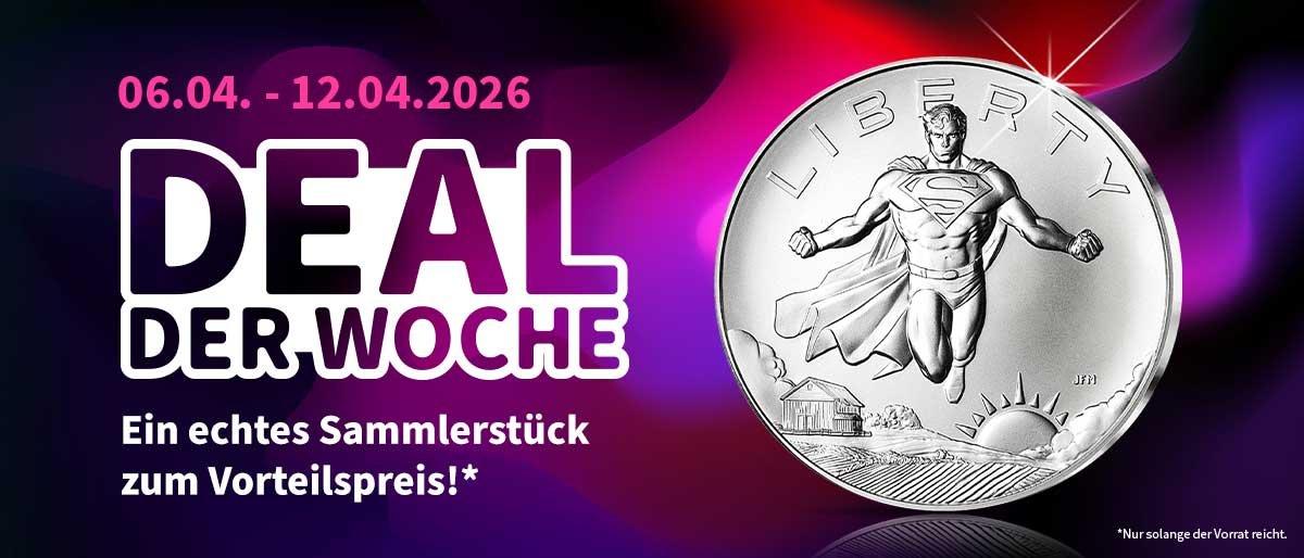 Deal der Woche 06.–12.04.2026: Superman „Liberty“ Silbermünze als Sammlerstück zum Vorteilspreis.