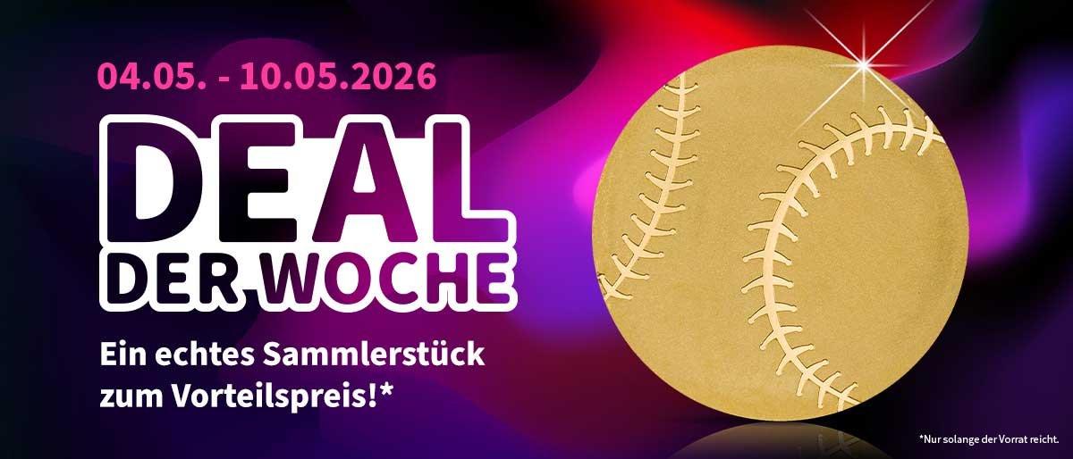 Goldmünze im Baseball-Design mit Nahtmotiv und Wappen der Republik Palau als Sammlerstück
