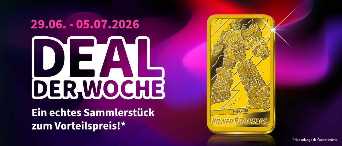 Deal der Woche: Power-Rangers-Goldbarren mit Megazord-Motiv zum Vorteilspreis vom 29.06.–05.07.2026.