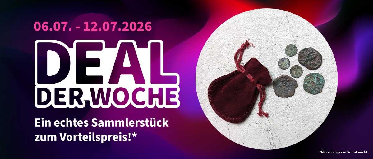Deal der Woche: Antike Münzen im Samtbeutel zum Vorteilspreis vom 06.07.–12.07.2026.