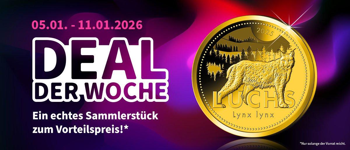 Deal der Woche: Exklusive Goldprägung „Luchs“ (585/1000), Spiegelglanz, limitiert auf 10.000