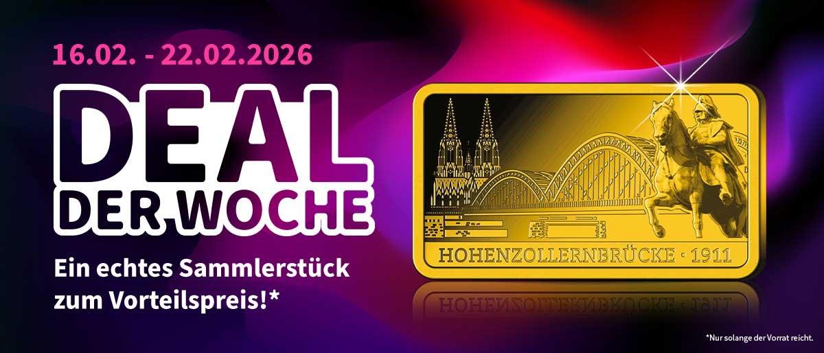 Deal der Woche 16.–22.02.2026: Goldprägung Hohenzollernbrücke 1911 als Sammlerstück zum Vorteilspreis.