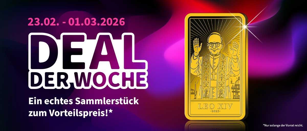 Deal der Woche 23.02.–01.03.2026: Goldbarren „Leo XIV“ als Sammlerstück zum Vorteilspreis.