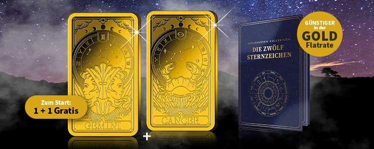 Goldbarren-Kollektion „Die zwölf Sternzeichen“ mit Zwilling und Krebs – zum Start 1+1 gratis.