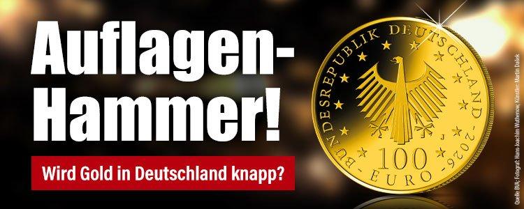 Auflagensenkung bei deutschen 100-Euro-Goldmünzen – Informationen zur Verfügbarkeit und Sammlerchancen.