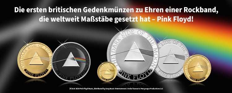 Pink-Floyd-Gedenkmünzen „Dark Side of the Moon“ in Gold und Silber mit Regenbogen-Prisma-Motiv