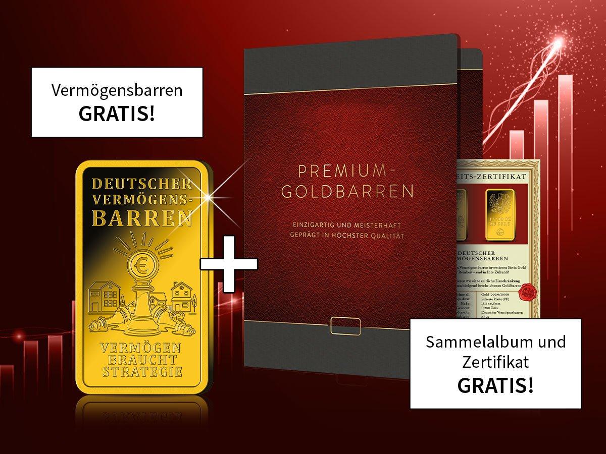 Vermögensbarren und Sammelalbum gratis dazu