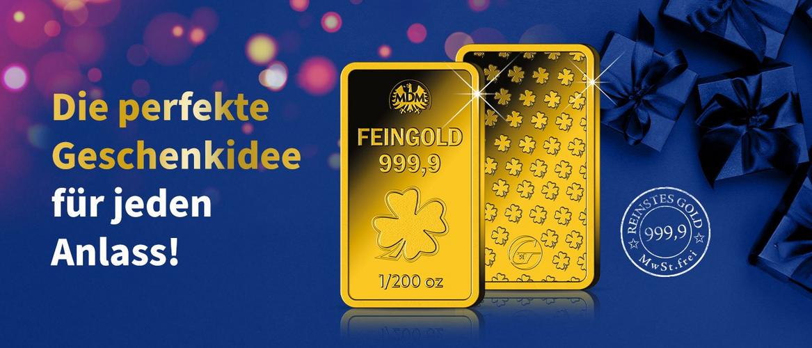 Goldbarren aus Feingold 999,9 mit Kleeblattmotiv – die perfekte Geschenkidee für jeden Anlass