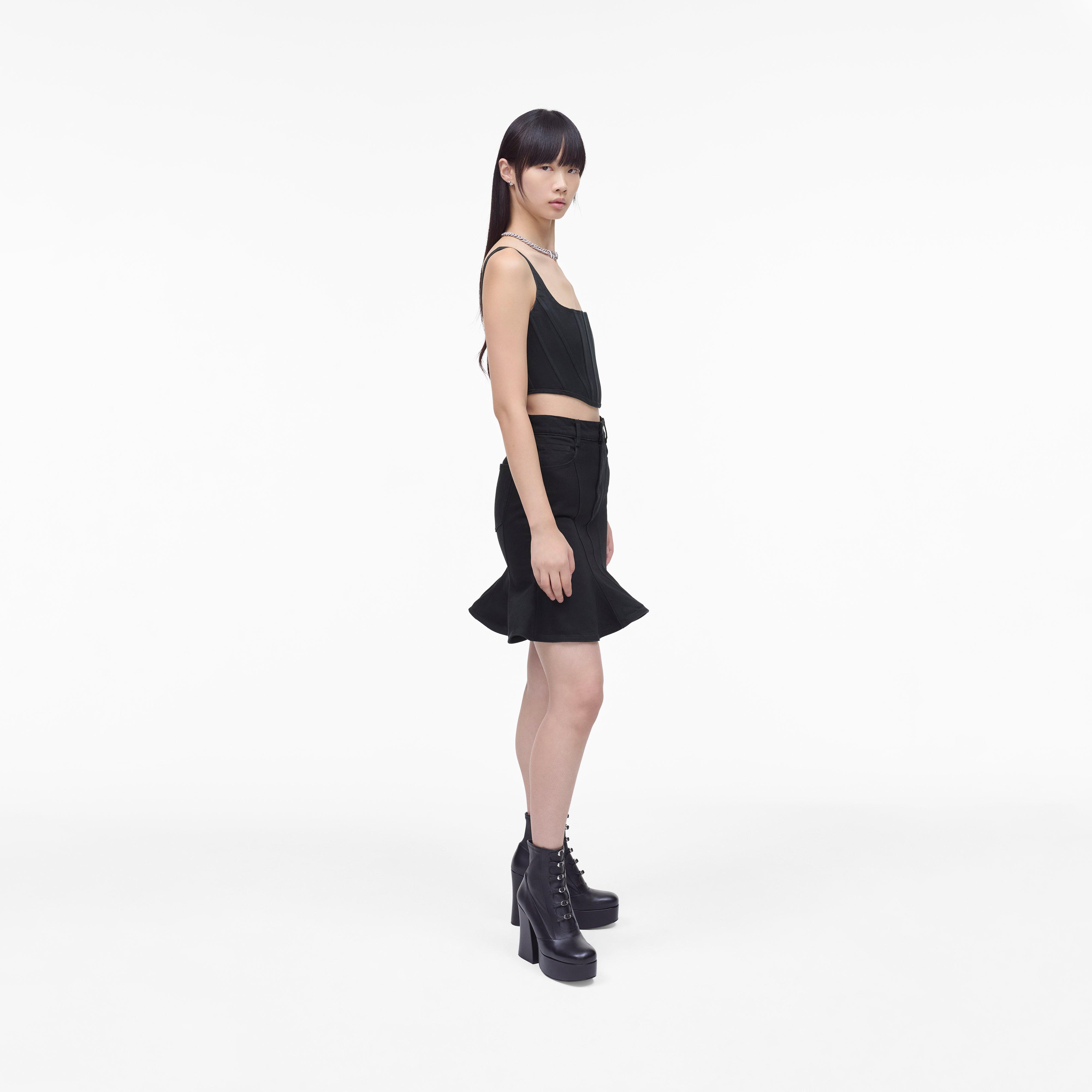 モノクロマチック MJ クラシック デニム フルーテッド ミニ スカート  