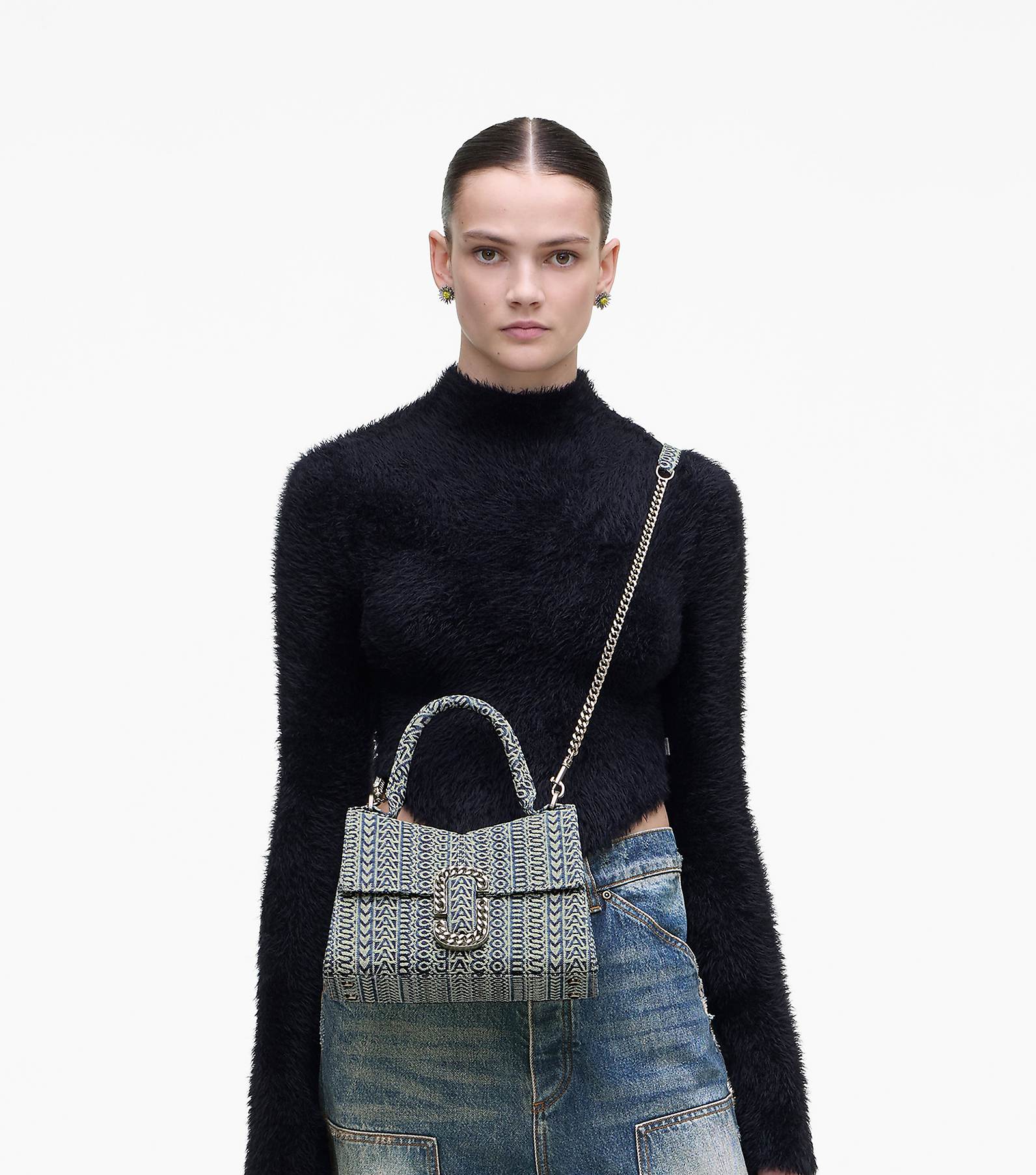 The Washed Monogram Denim St. Marc Top Handle | Marc Jacobs | Official Site