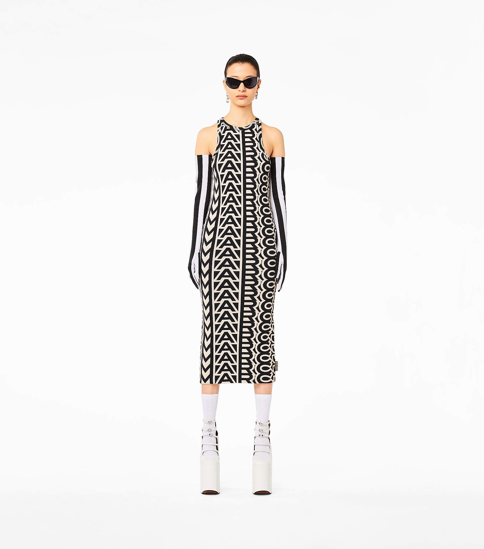 Marc Jacobs The Monogram Racer Rib Dress in Black/Ivory, Size Xs