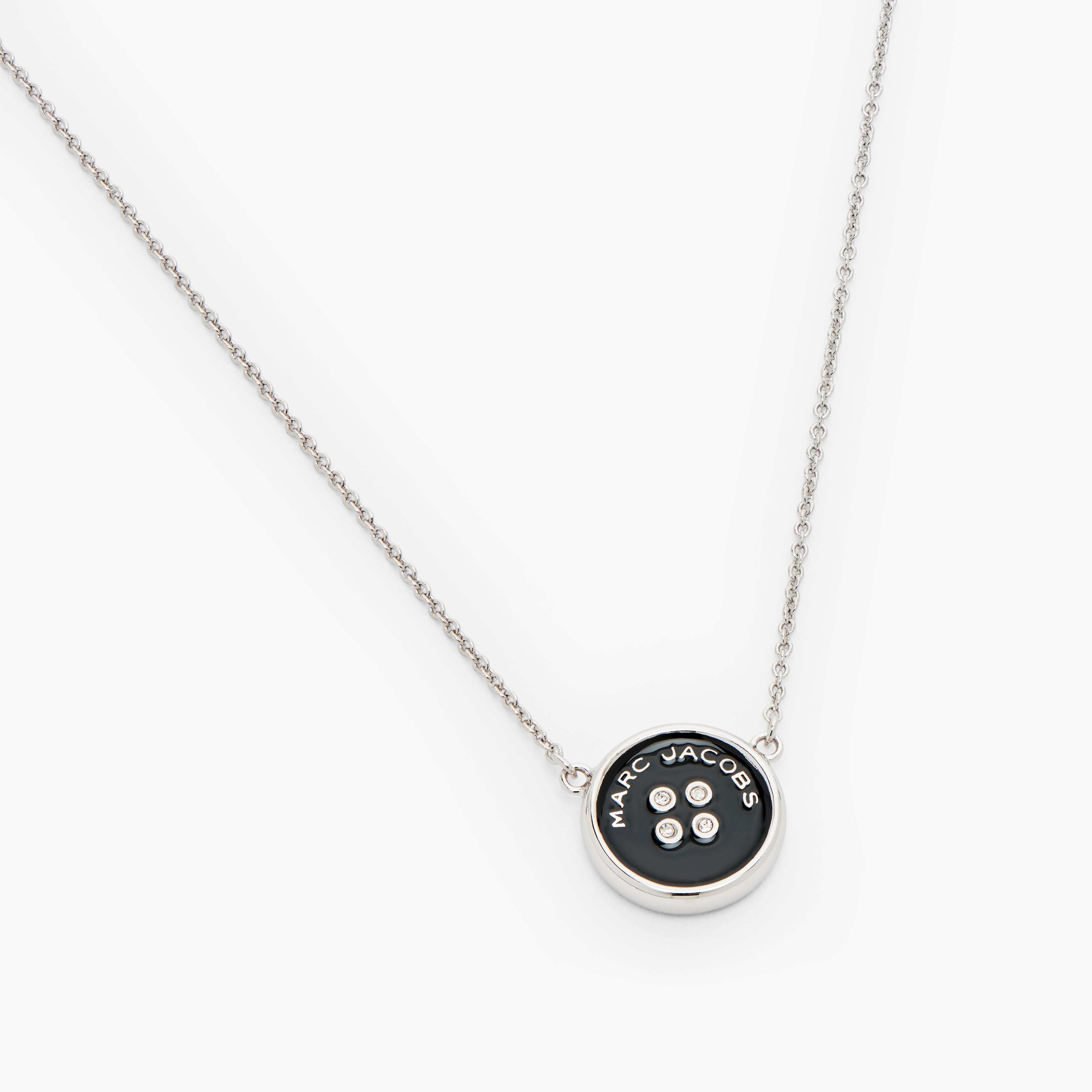 The Button Pendant Necklace in Silver/Black