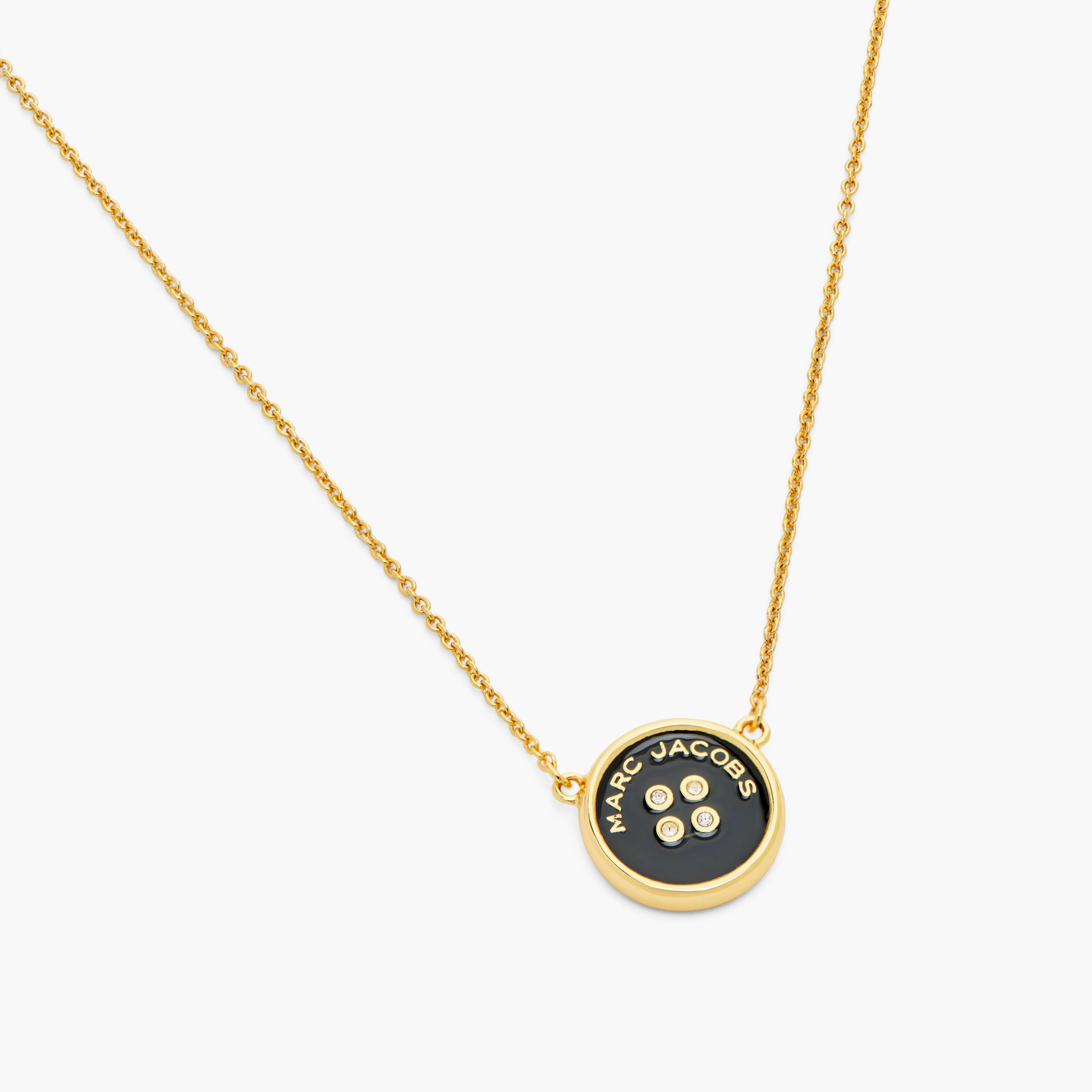 The Button Pendant Necklace in Gold/Black