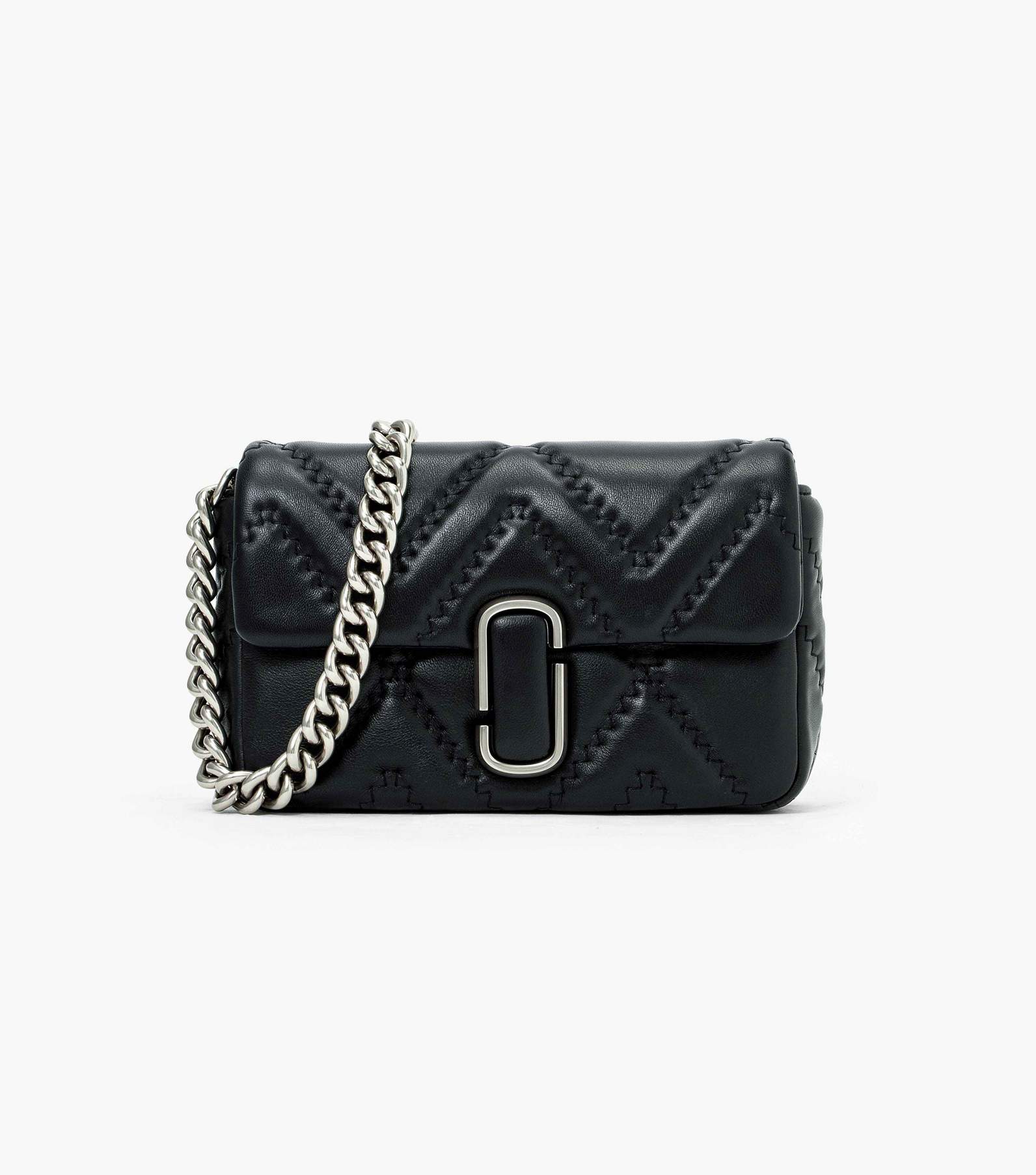 Black Leather Quilted Chain Shoulder Mini Bags Cellphone Pouch
