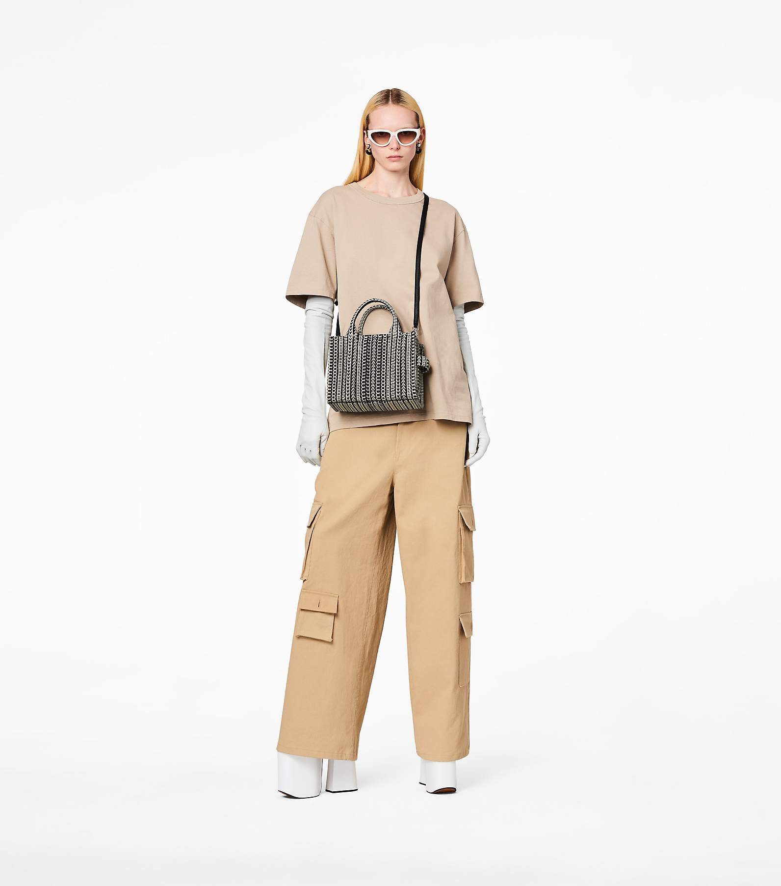 Marc Jacobs 'the Monogram Leather Mini Tote Bag' In White,black