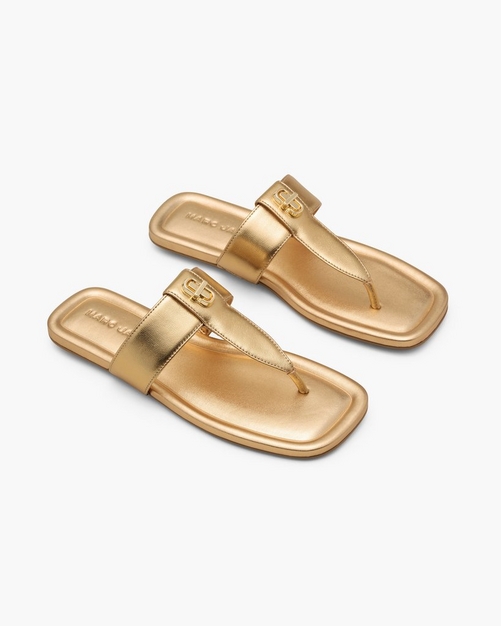 The Metallic Leather Dual T-Strap Sandal | Marc Jacobs