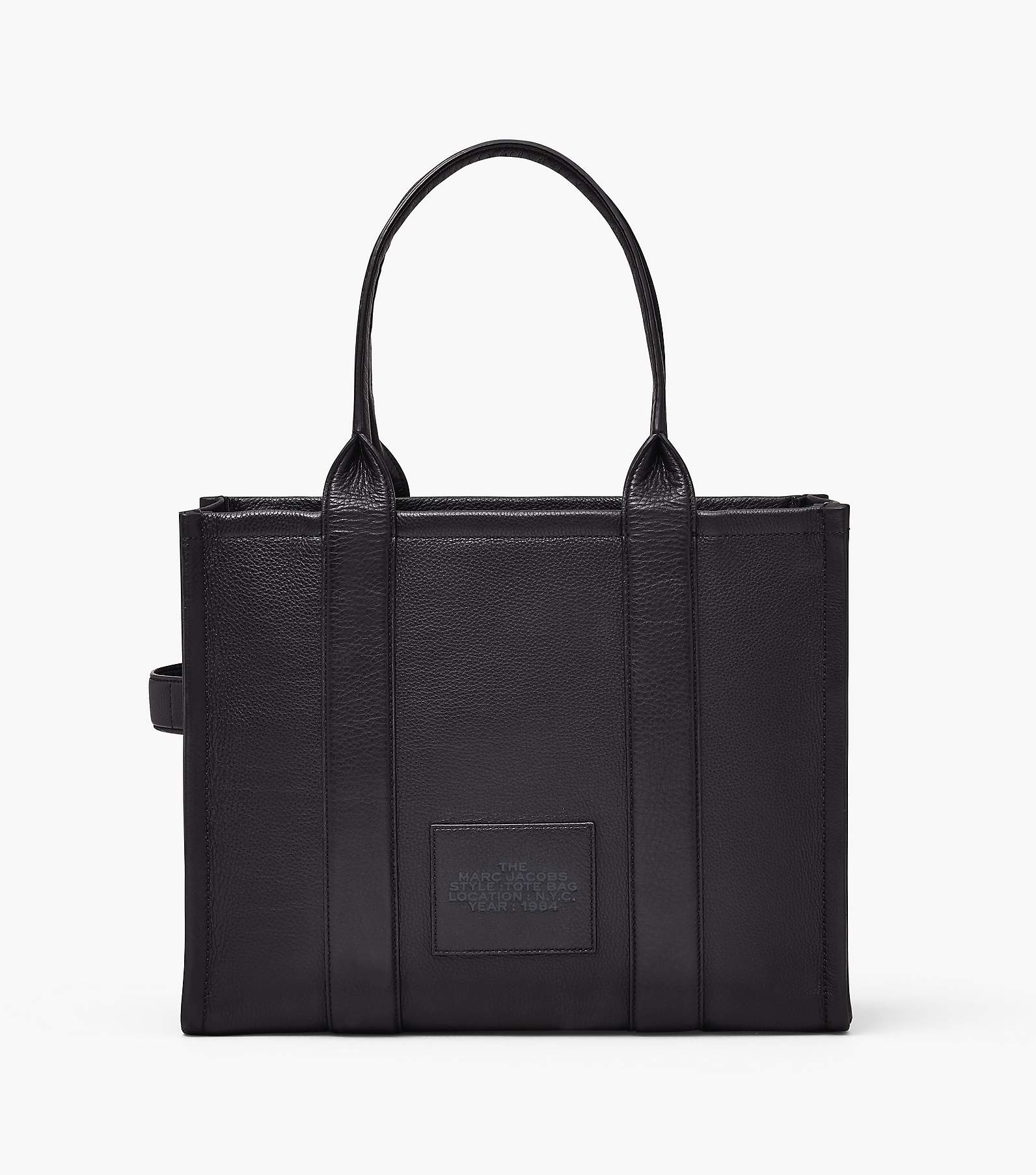 Black Leather Zipper Large Tote Bag with Wide Shoulder Strap