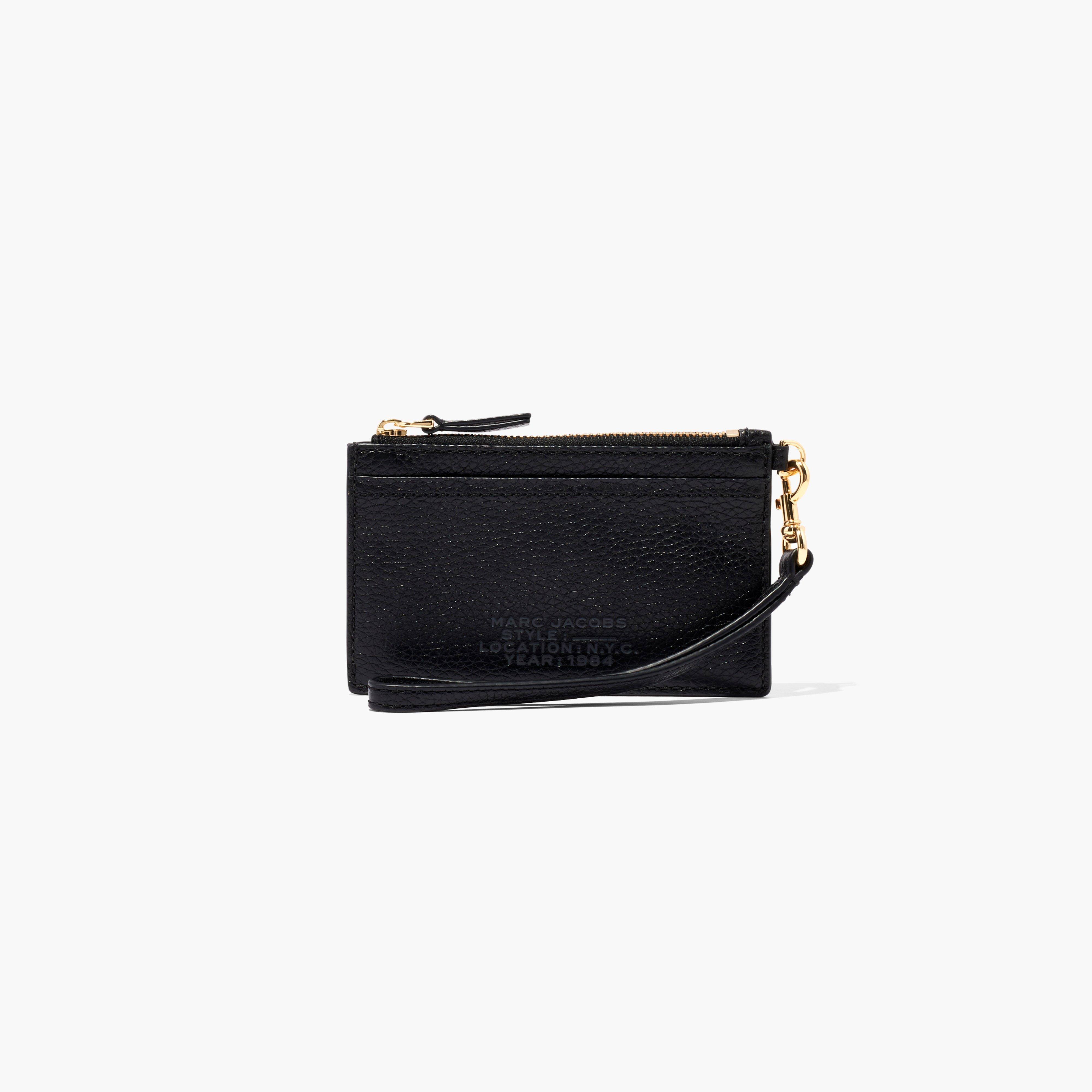 The Leather Top Zip Wristlet - BLACK