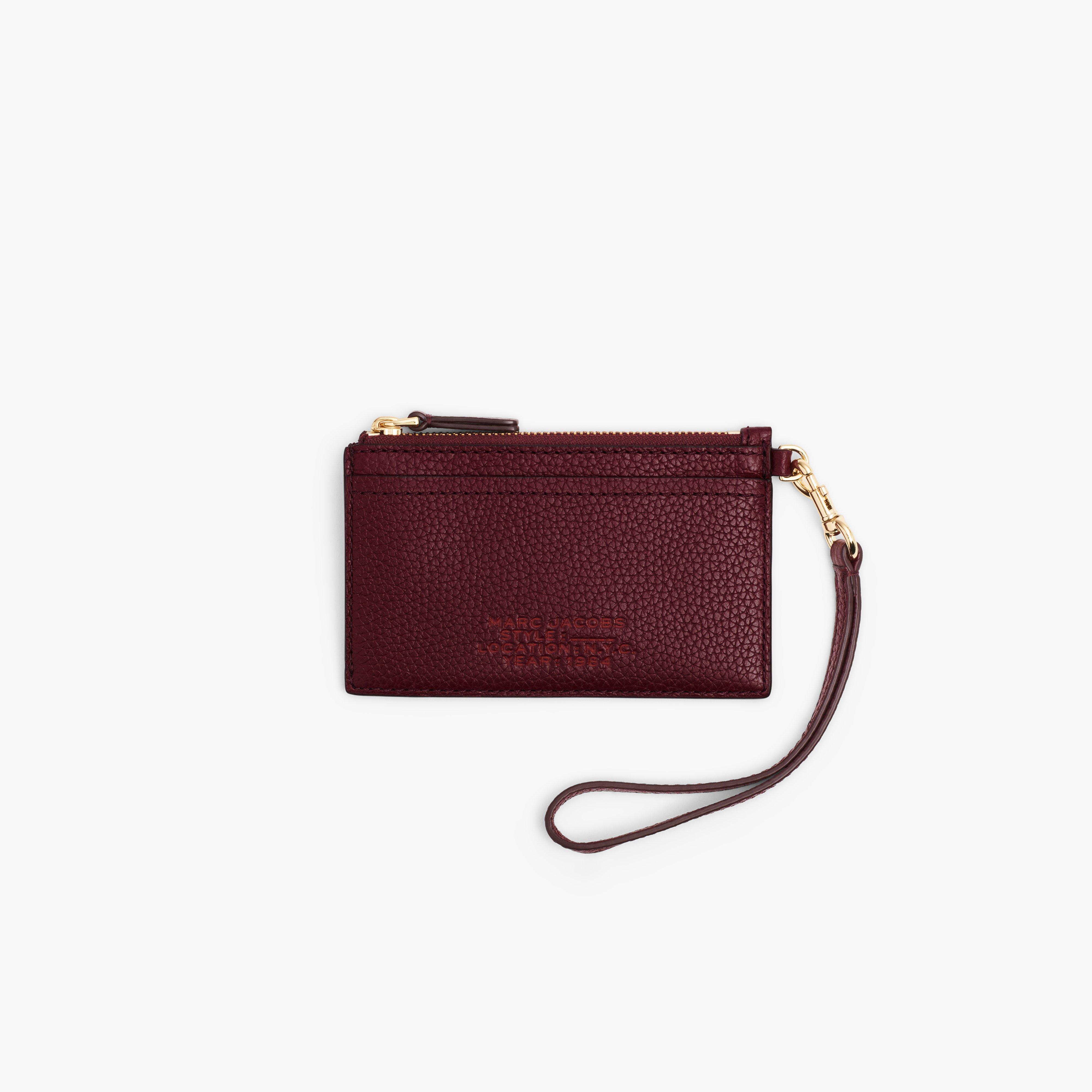 The Leather Top Zip Wristlet - CHERRY