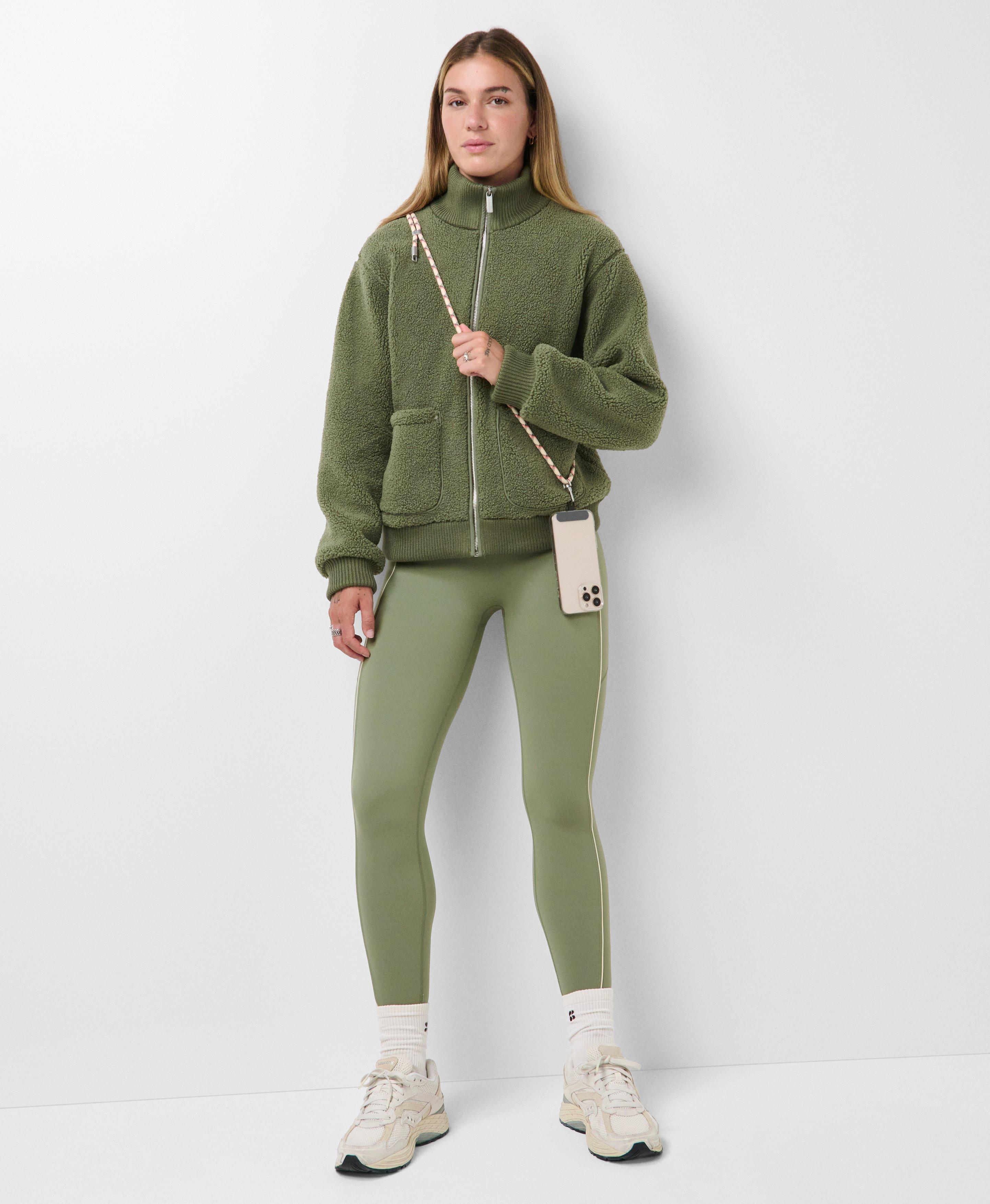 Plush Fleece Ribbed Zip-Up - Bracken Green | Women's Sweaters +