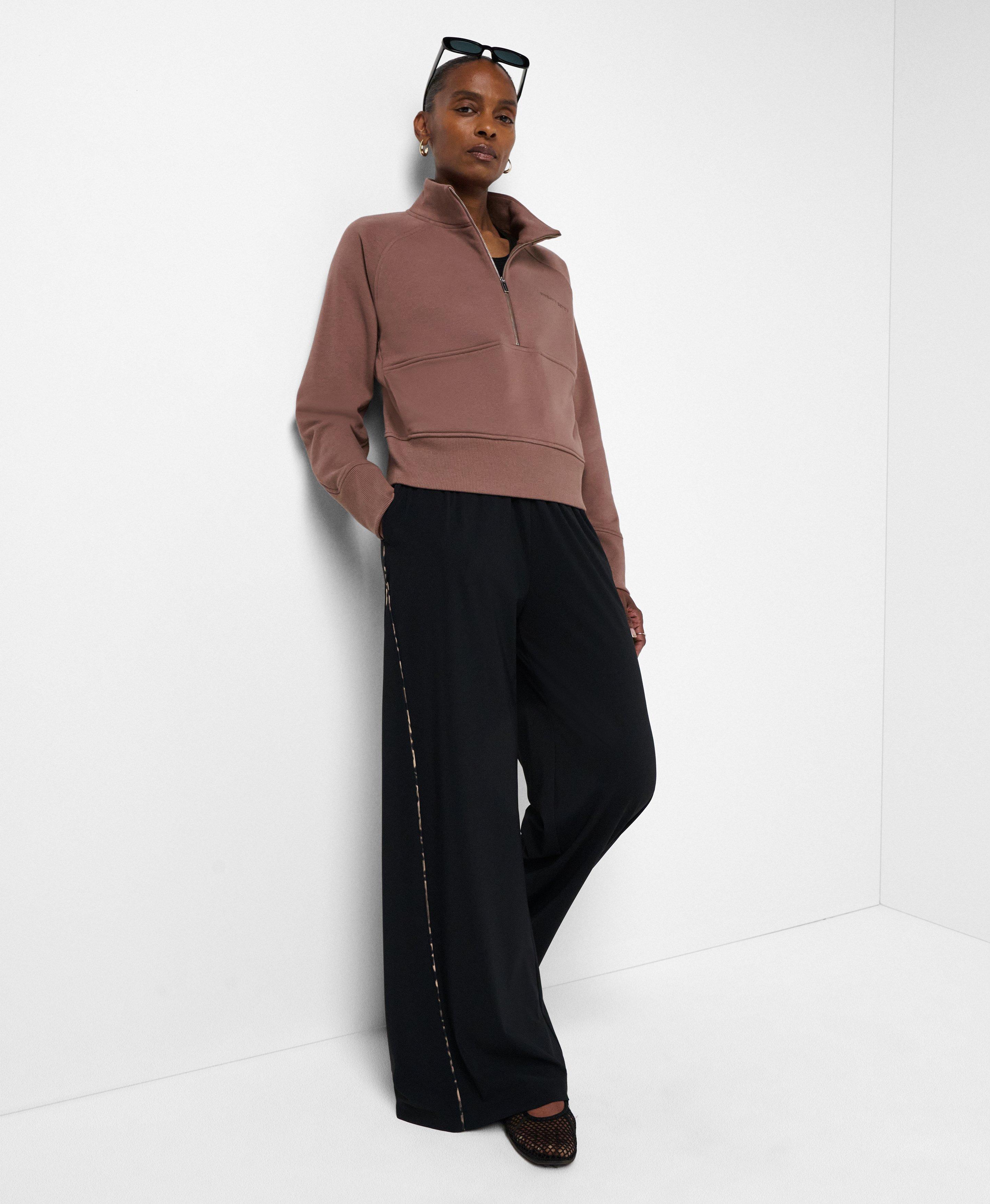 Revive Rib Mix Half Zip Sweatshirt - Chestnut Brown | Women's