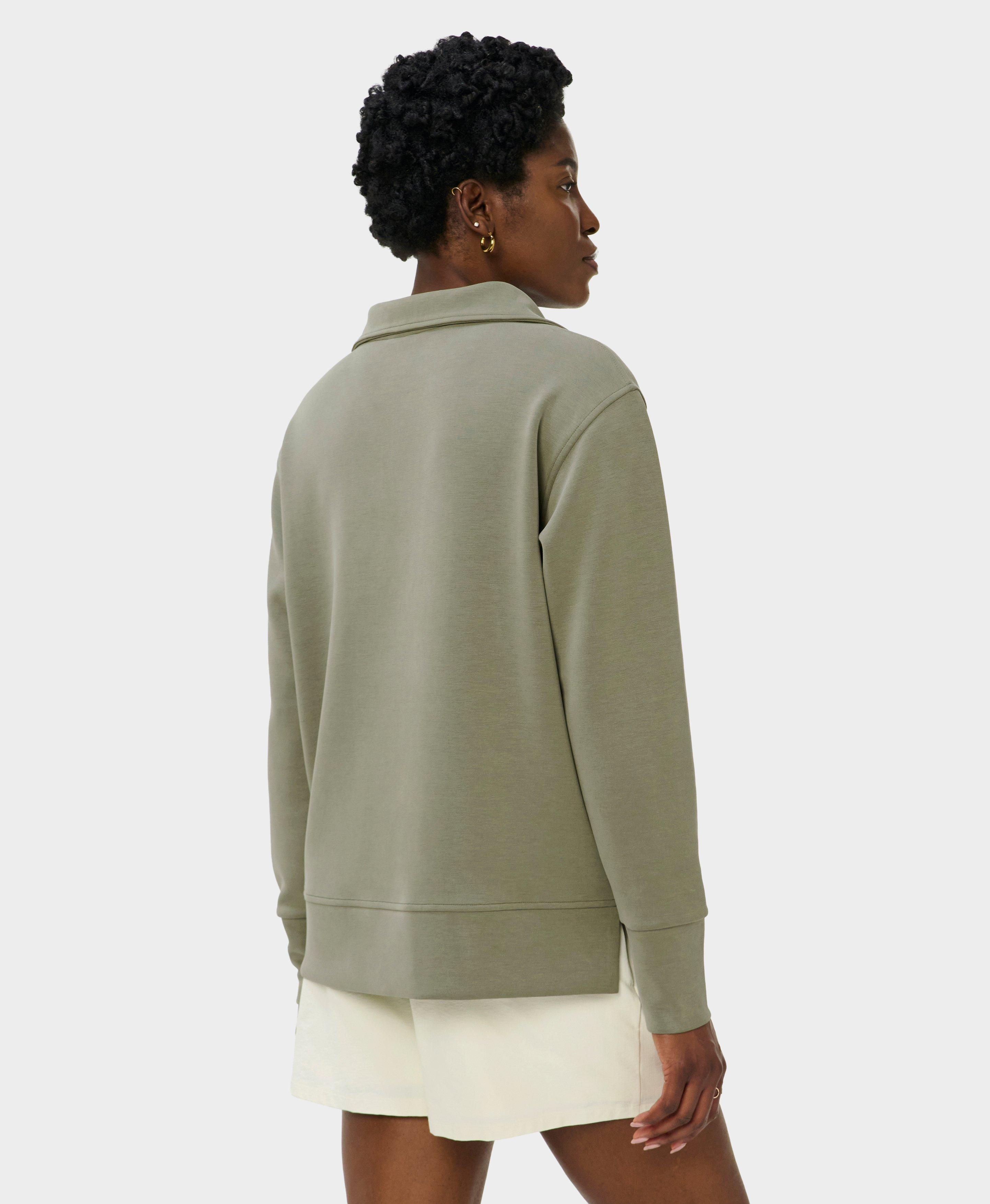 Sand Wash Half Zip Longline Sweatshirt - Bracken Green | Women's