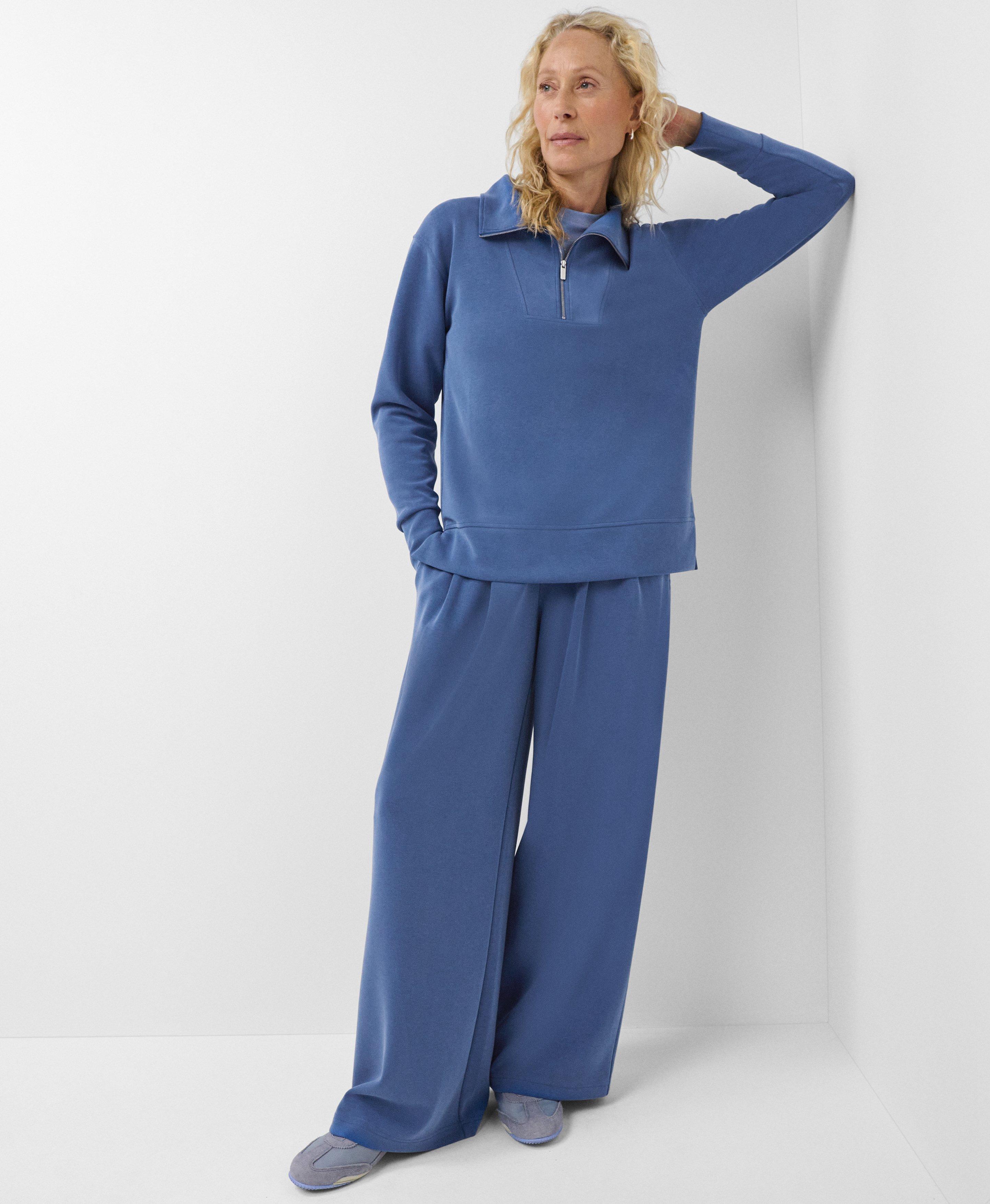 Sand Wash Half Zip Longline Sweatshirt - Prussian Blue | Women's